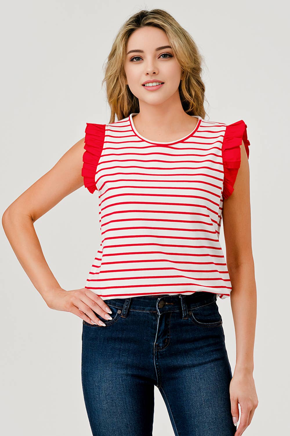 Short Sleeve Ruffle Stripe Top
