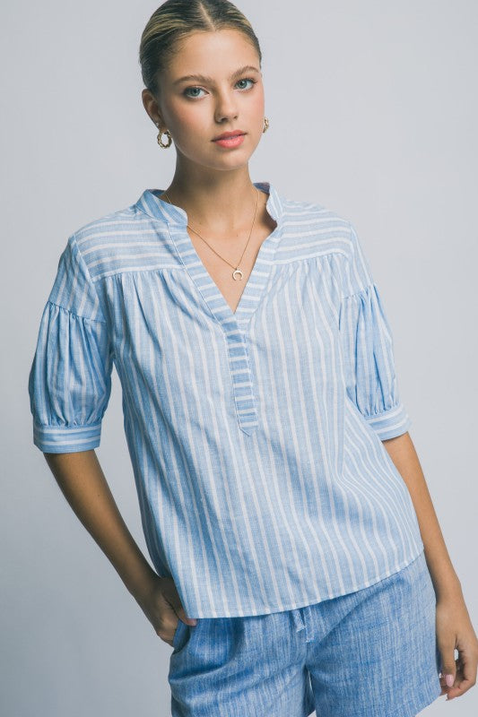 Striped V Neck Linen Top