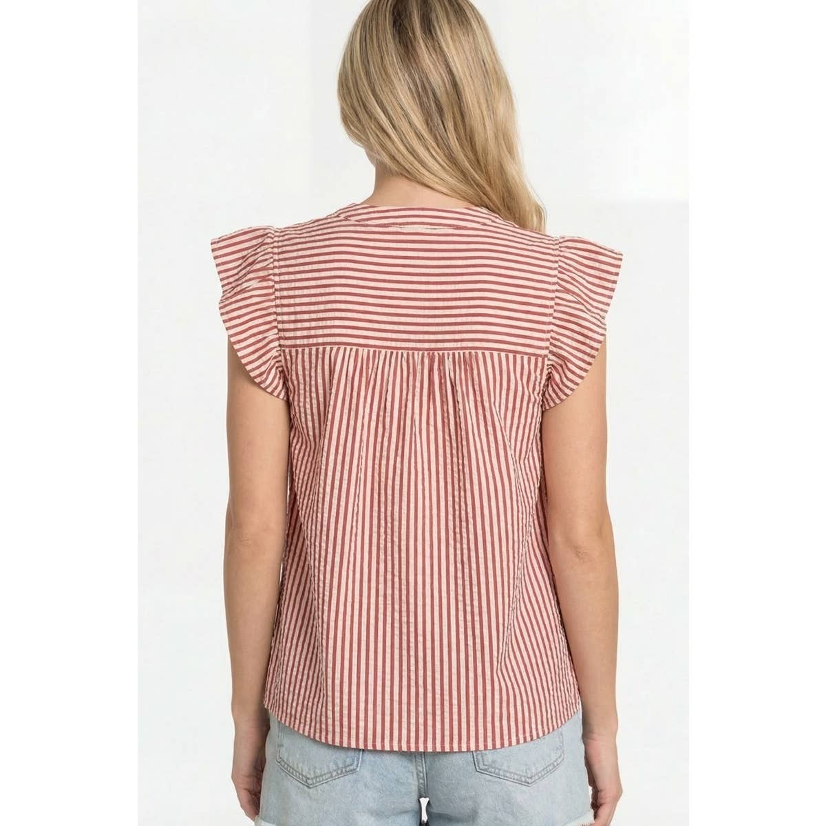 Striped Ruffle Sleeve Top