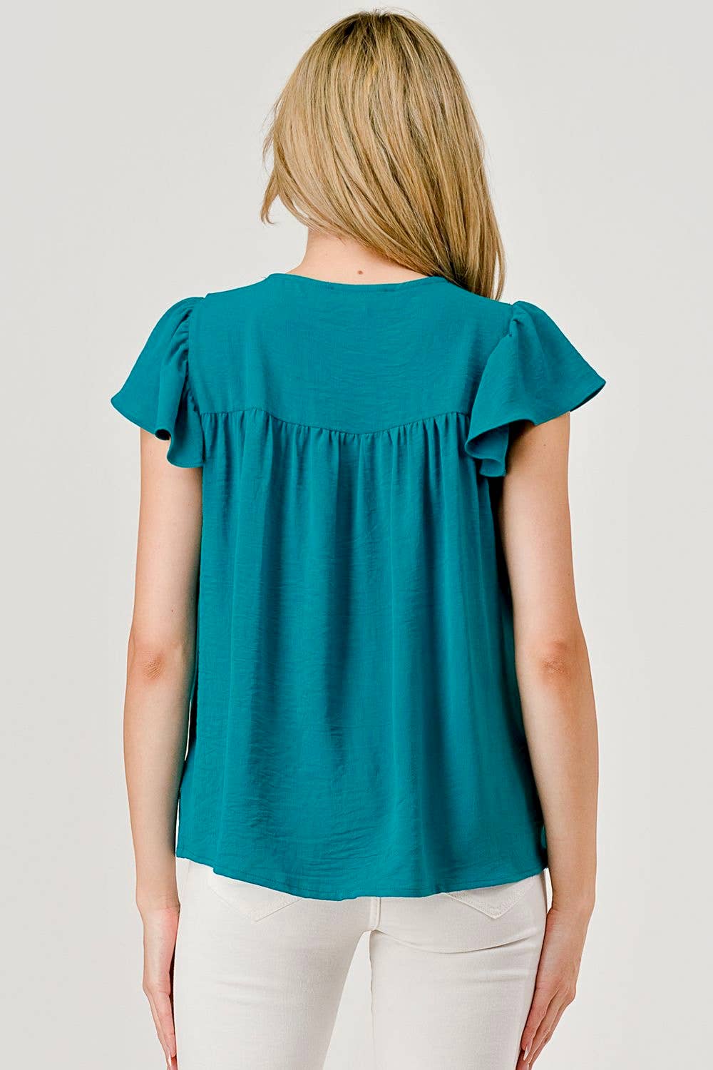 Pleated Detail Flutter Sleeve Top
