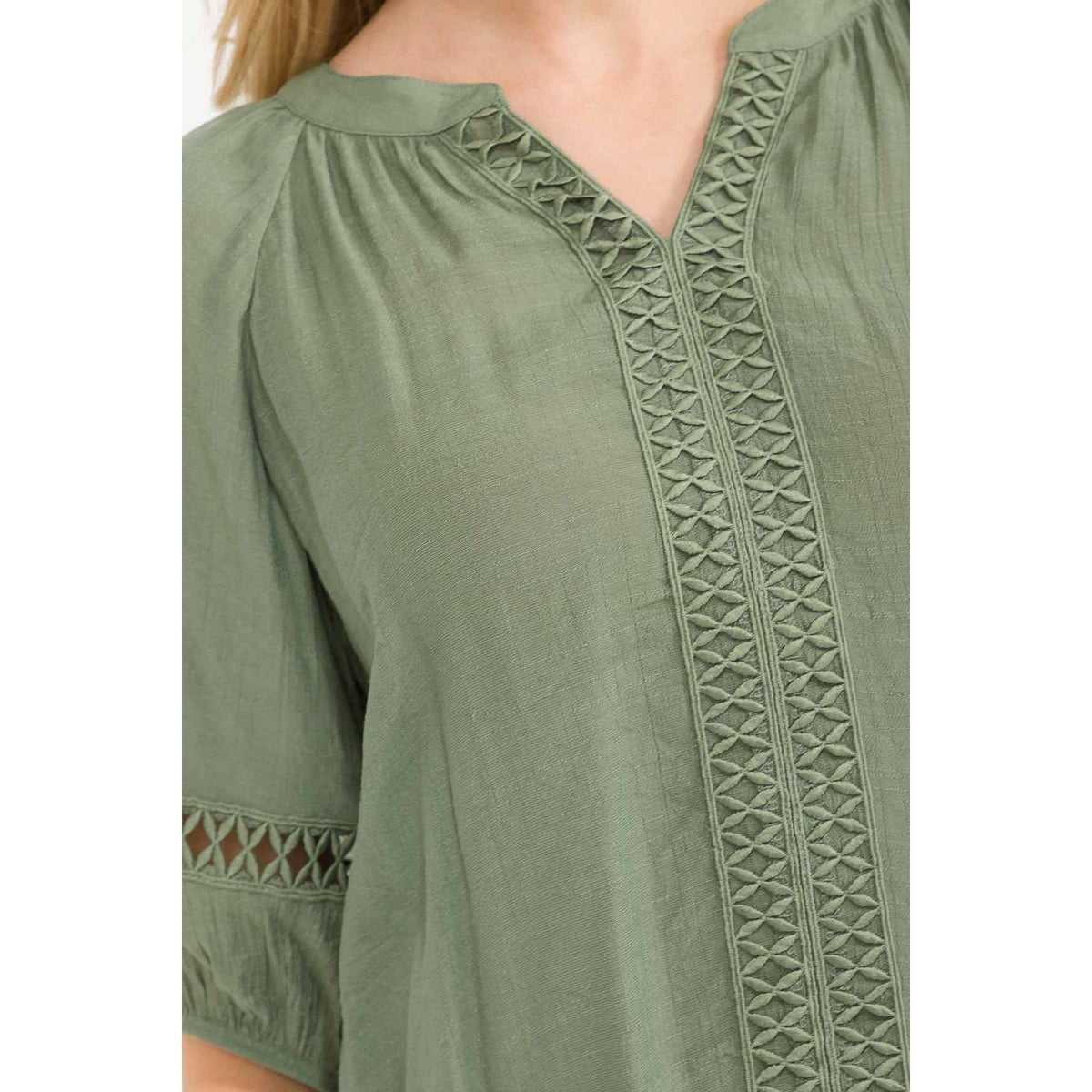 Gauze Split Neck Peasant Top