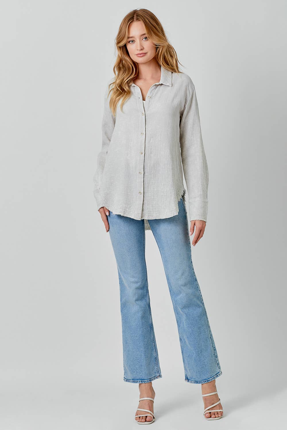 Frayed Long Sleeve Button Down