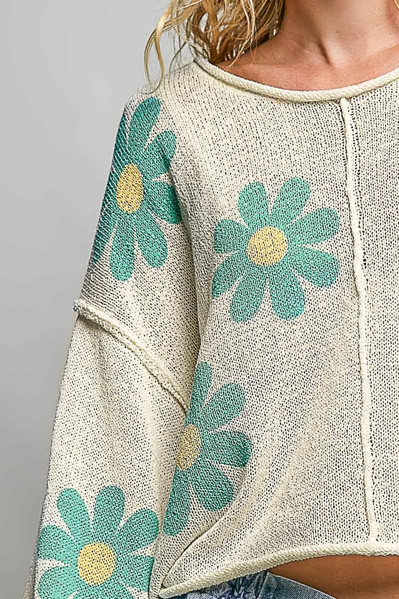 Balloon Sleeve Floral Sweater