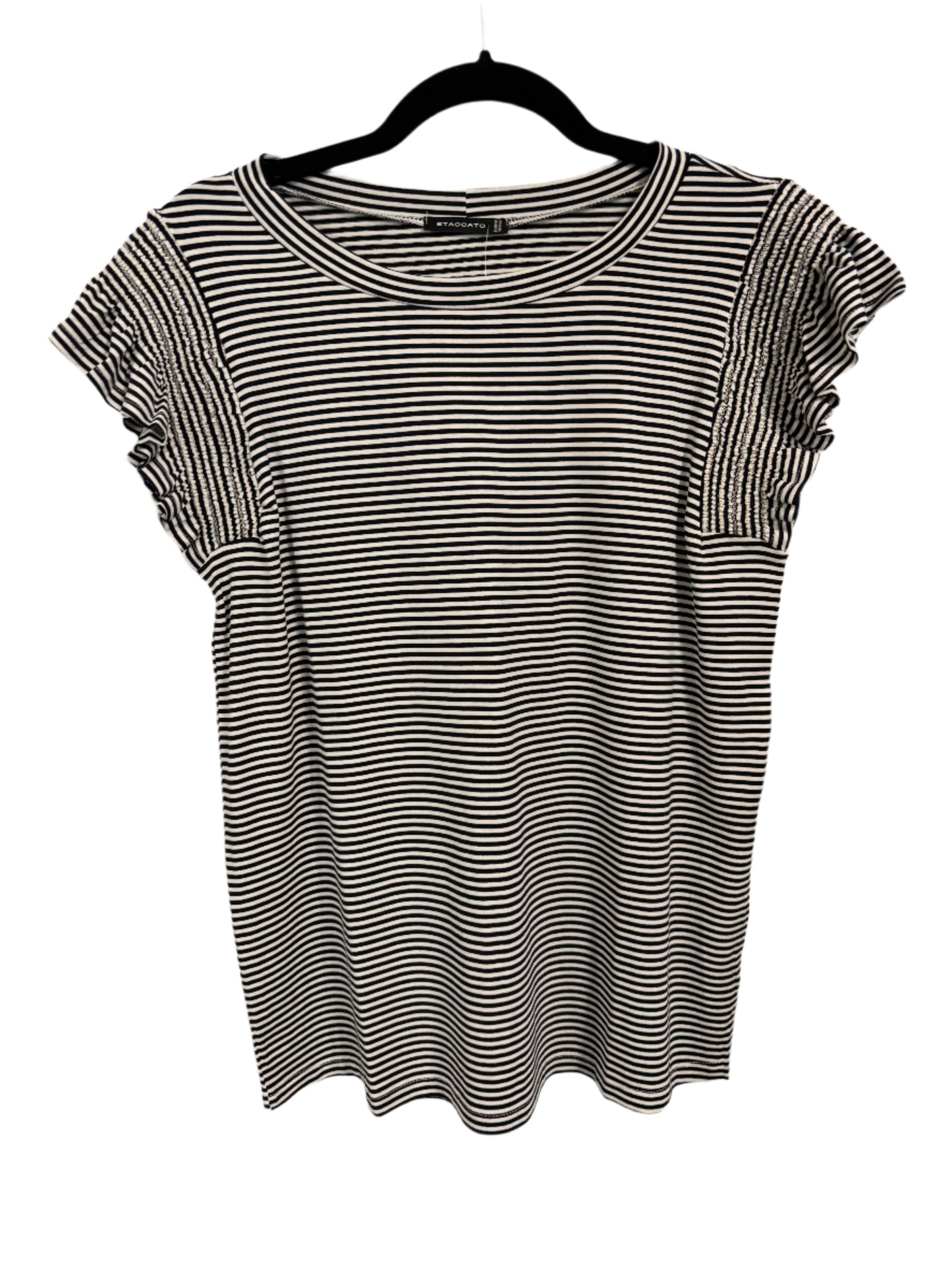 Navy and White Striped Ruffle Sleeve T- Shirt