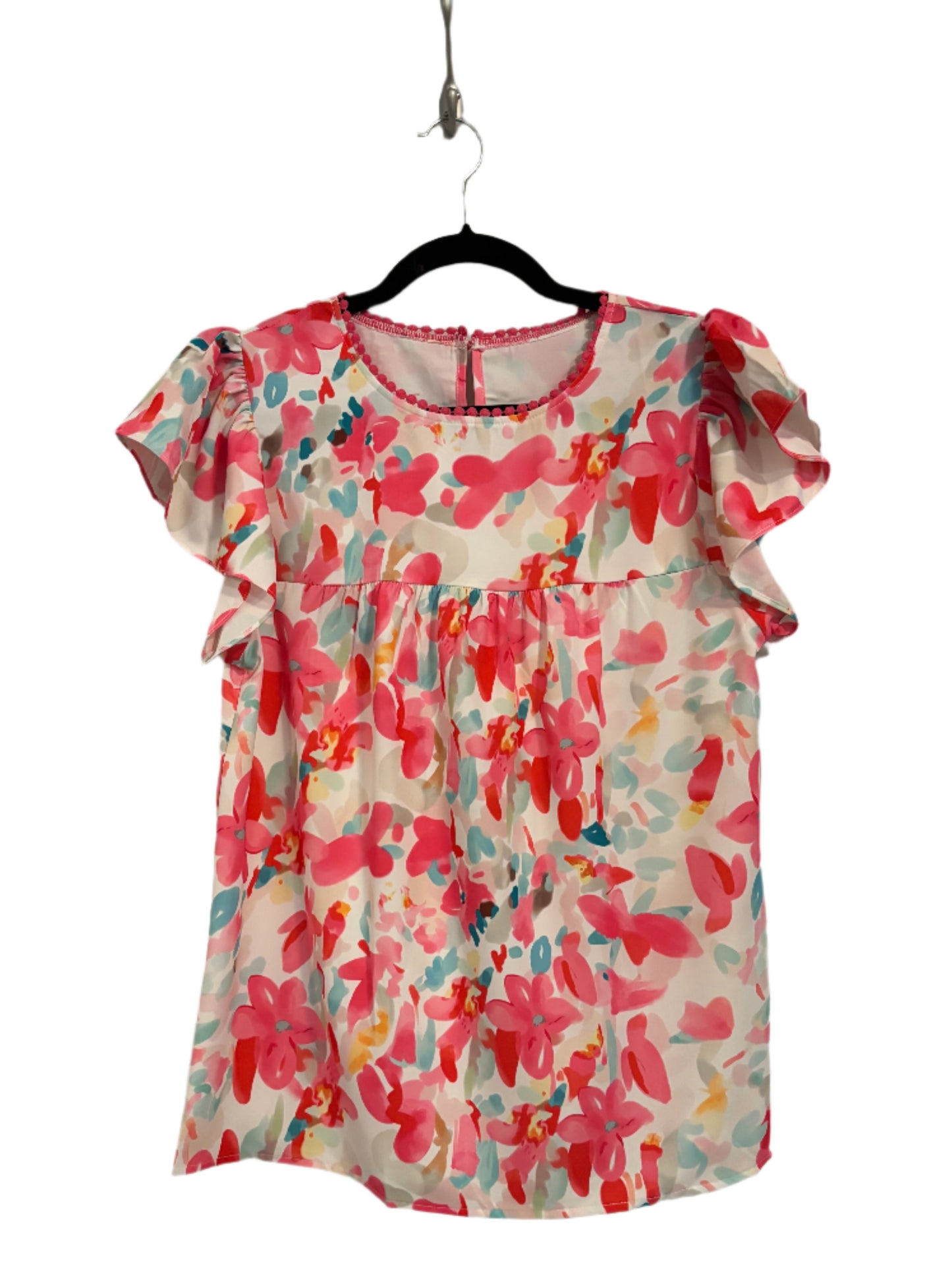 Floral Pink Flutter Sleeve Top