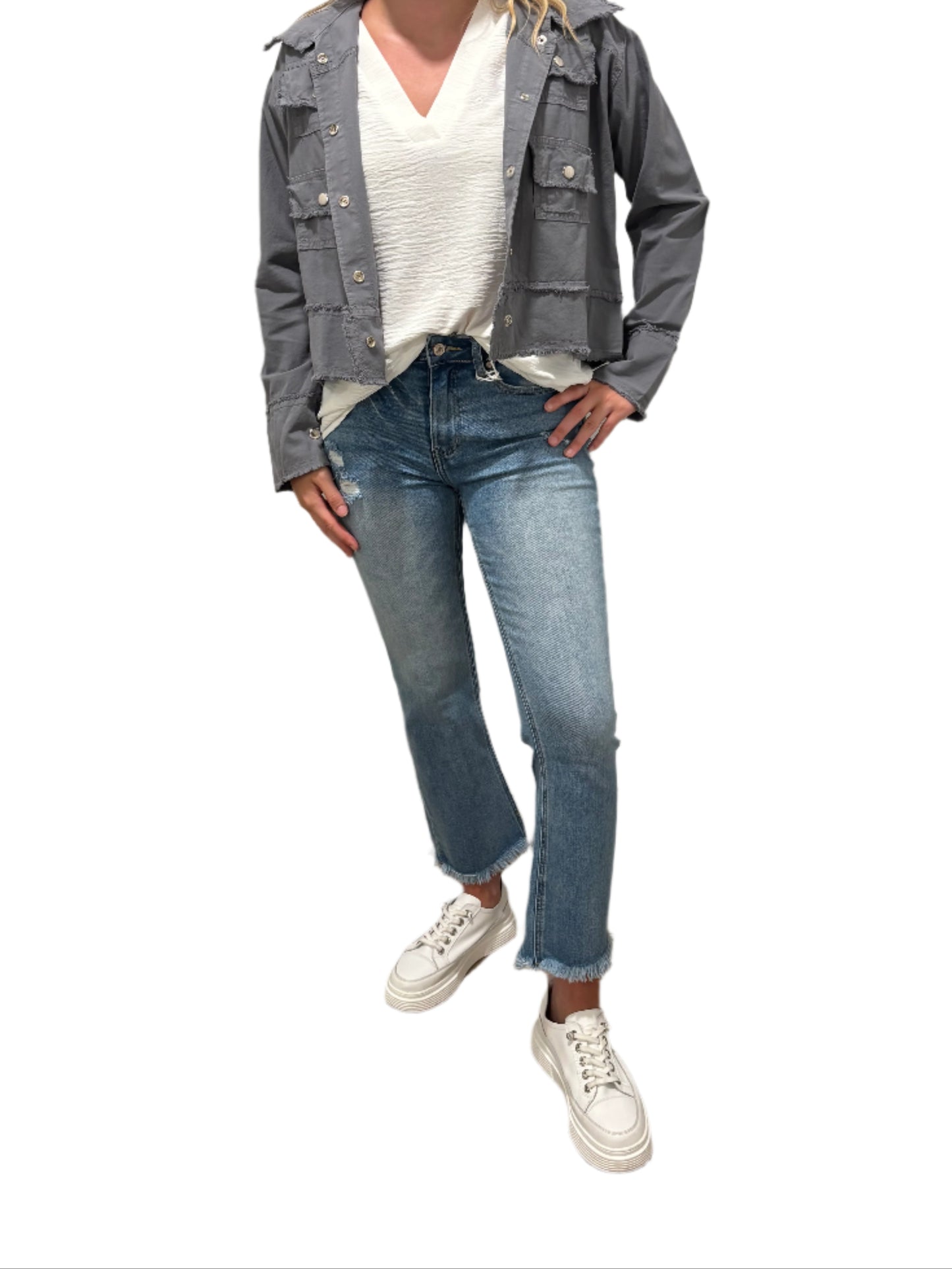 Woven V-Neck Hi-Low Hem Top