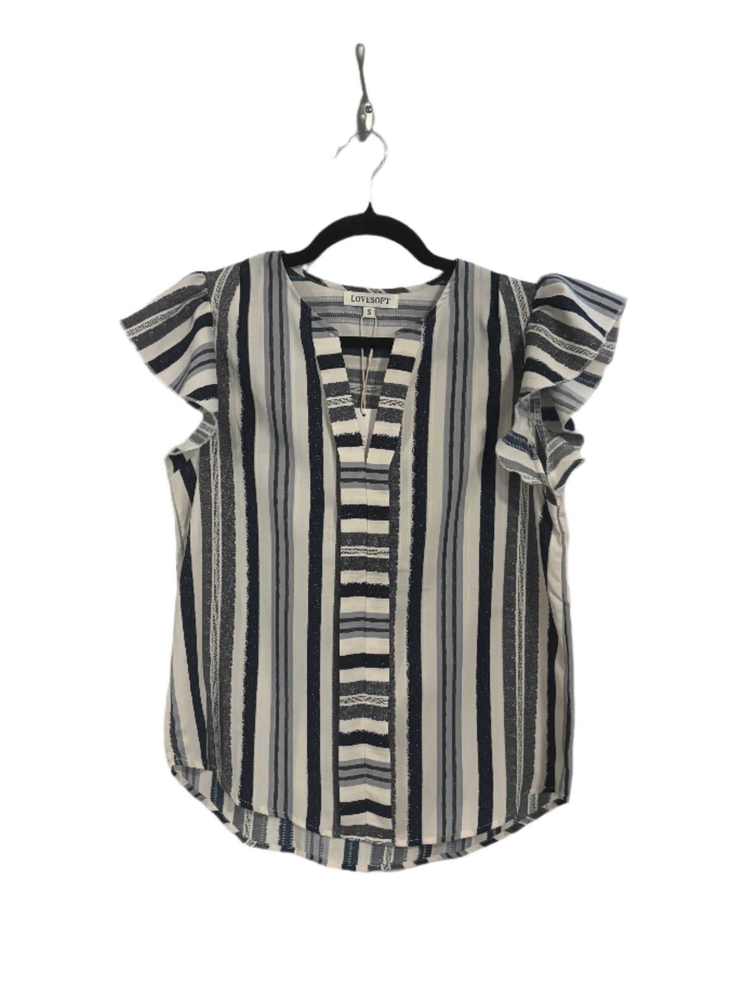 Striped Patchwork Ruffle Sleeve Top