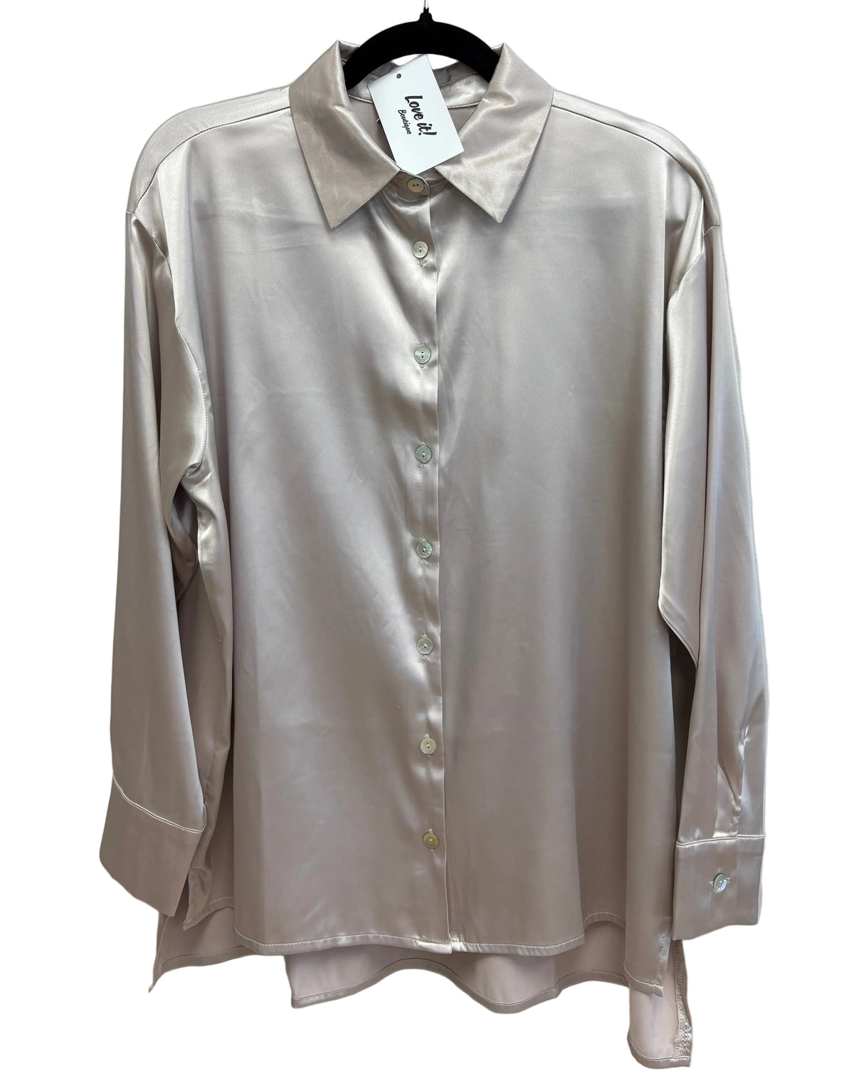 Satin Button Down Long Sleeve Top