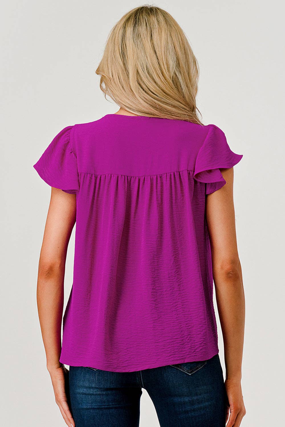 Pleated Detail Flutter Sleeve Top