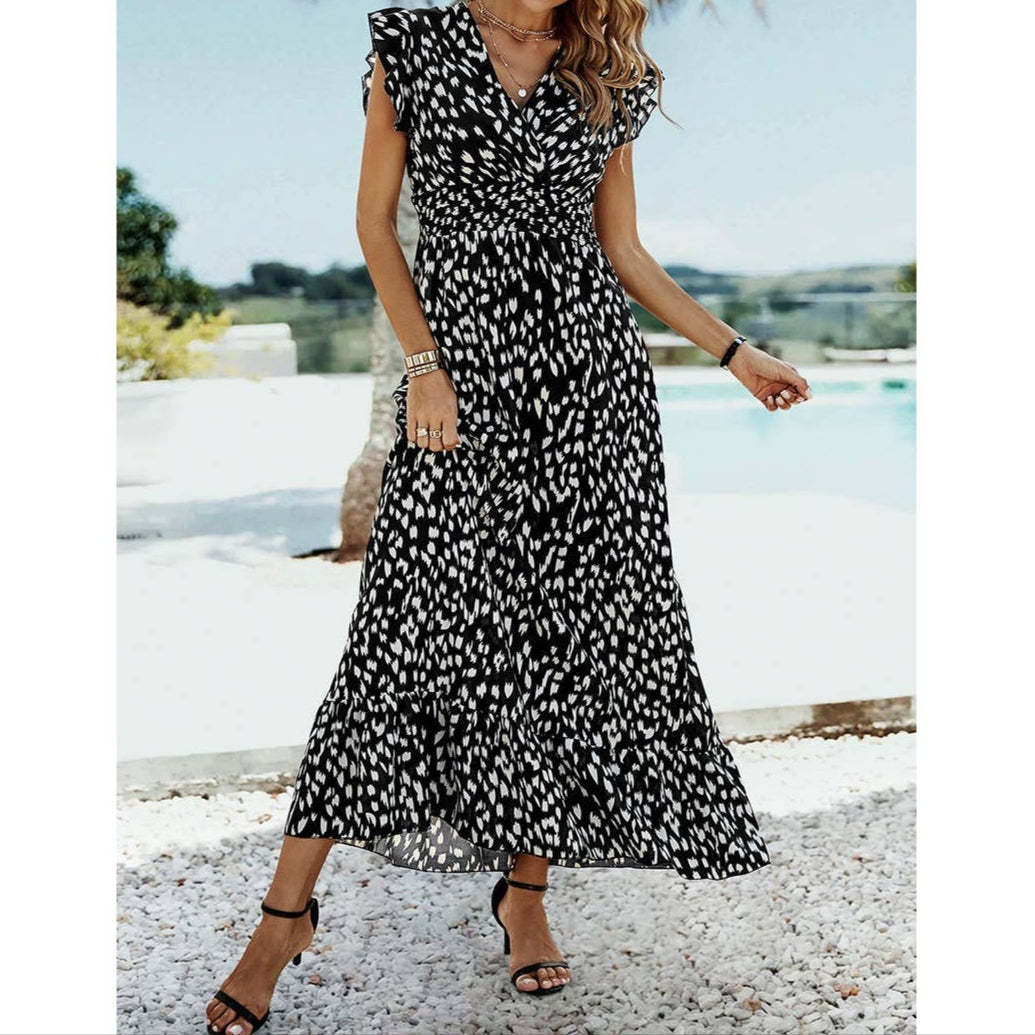 Ruffle Sleeve Surplice Wrap Maxi Dress