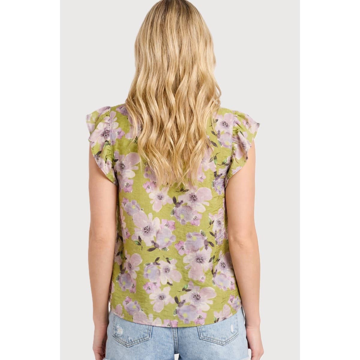 Frilled Split Neck Printed Top