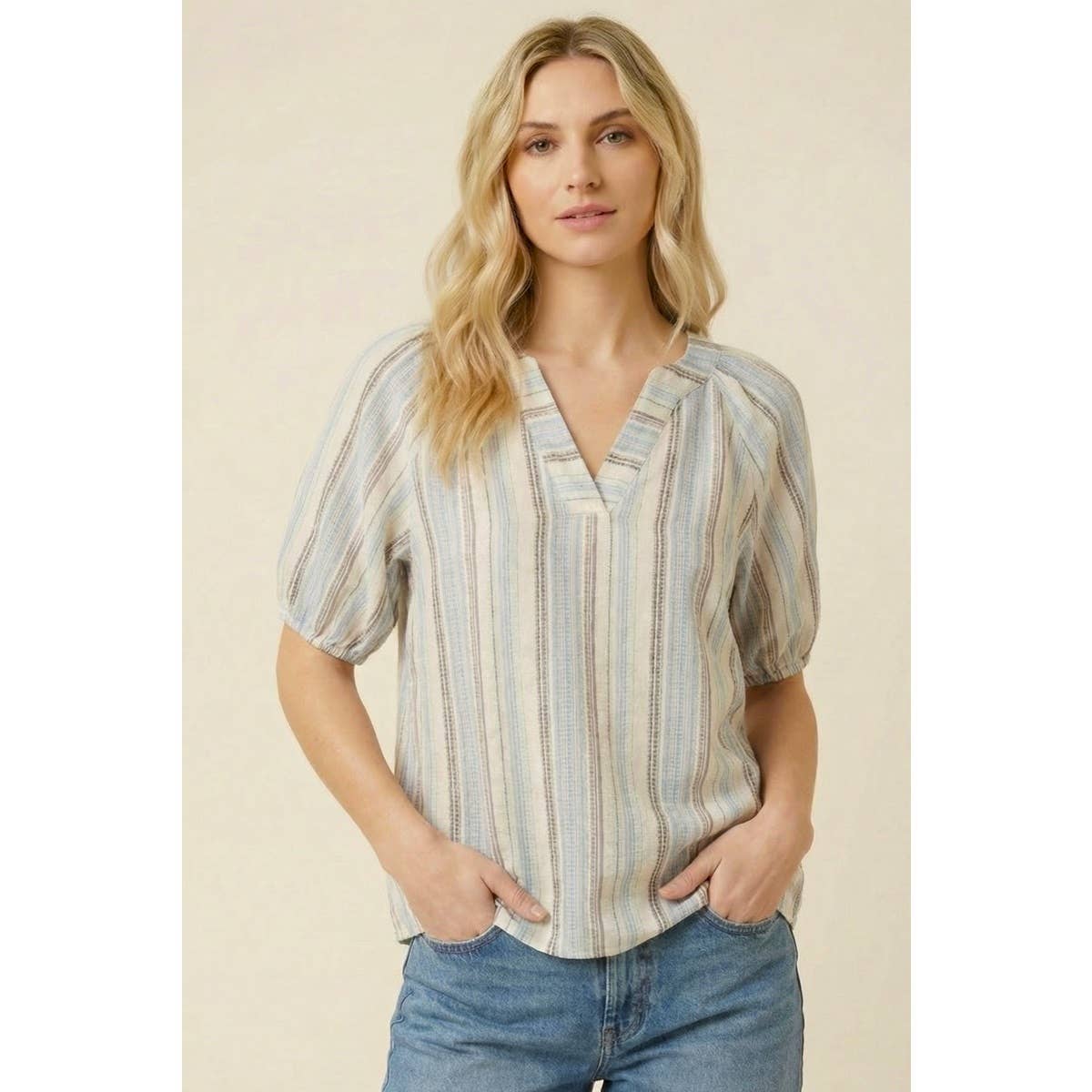 Striped V Neck Top
