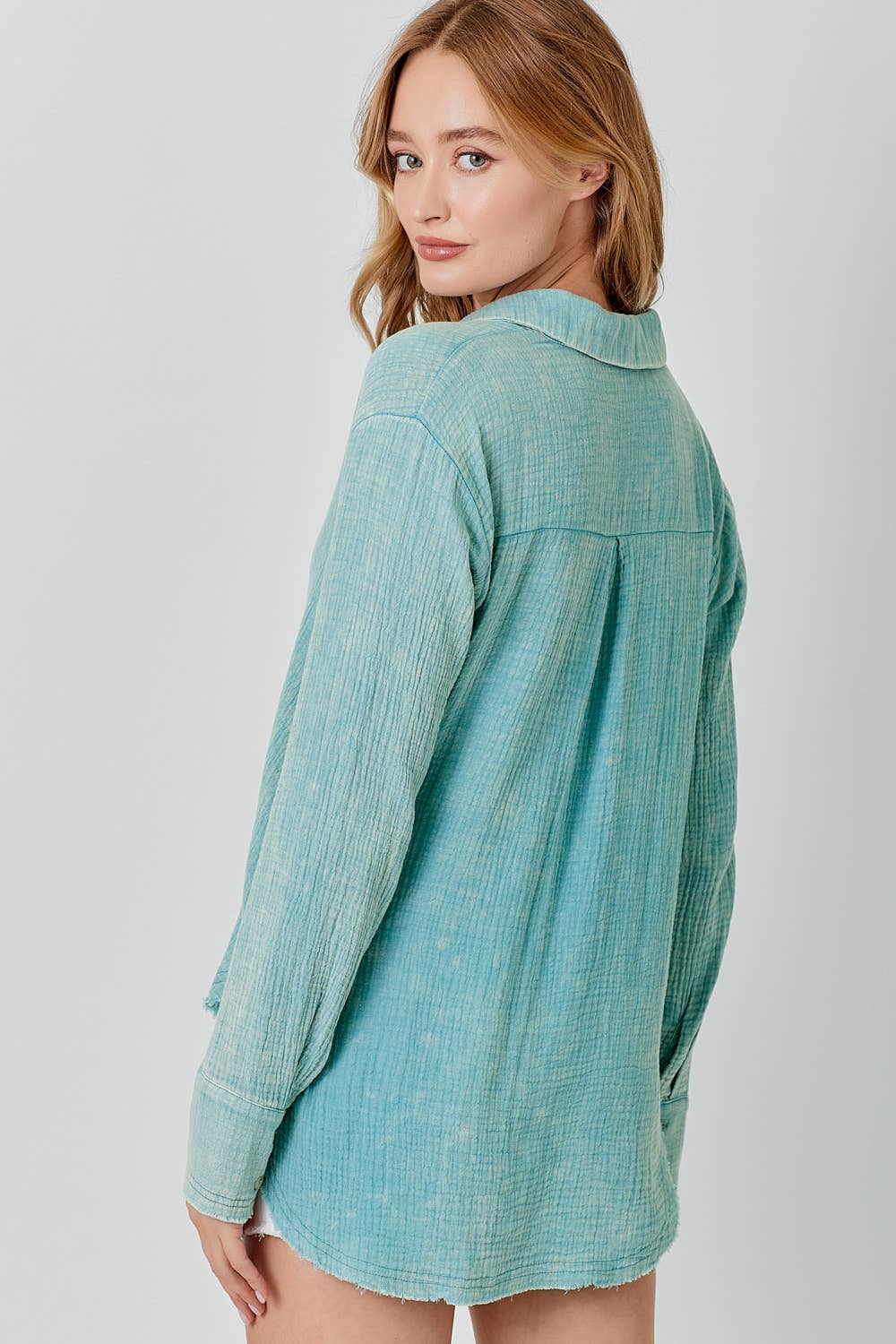 Frayed Long Sleeve Button Down
