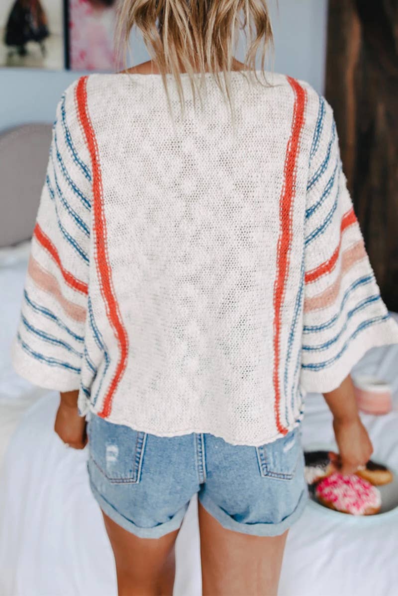 Orange Striped Lightweight Sweater