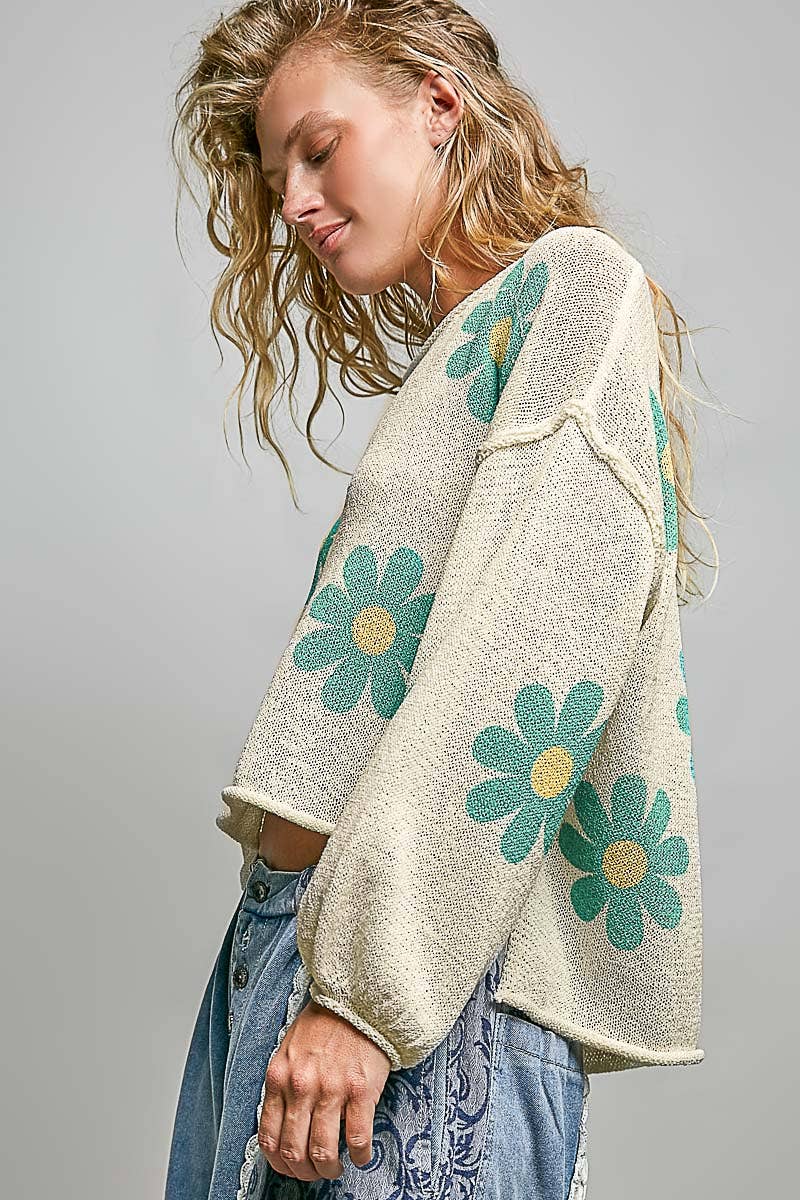 Balloon Sleeve Floral Sweater