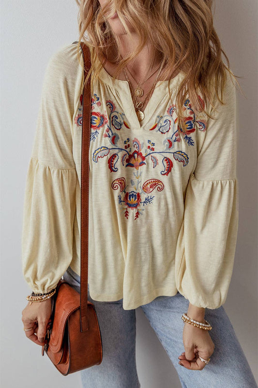 Paisley Embroidered Cream Top