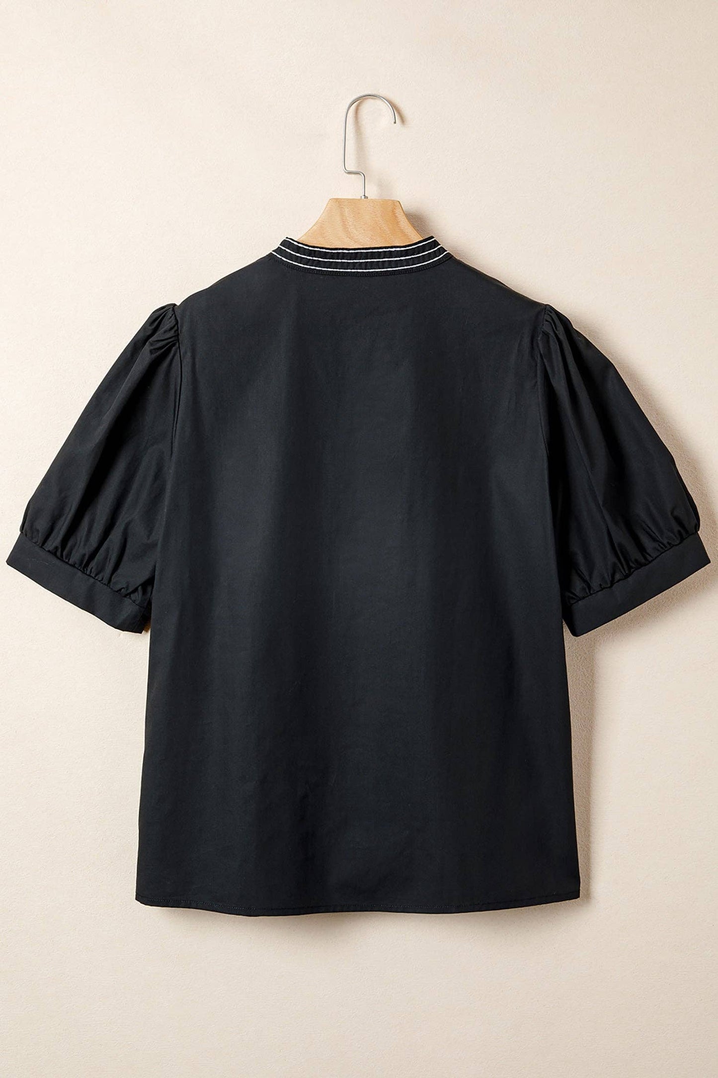 Embroidered V Neck Short Puff Sleeve Top