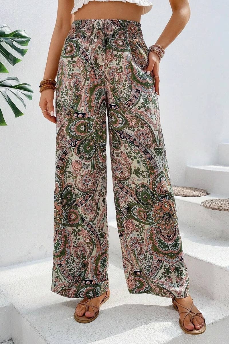 Paisley Print Wide Leg Pants