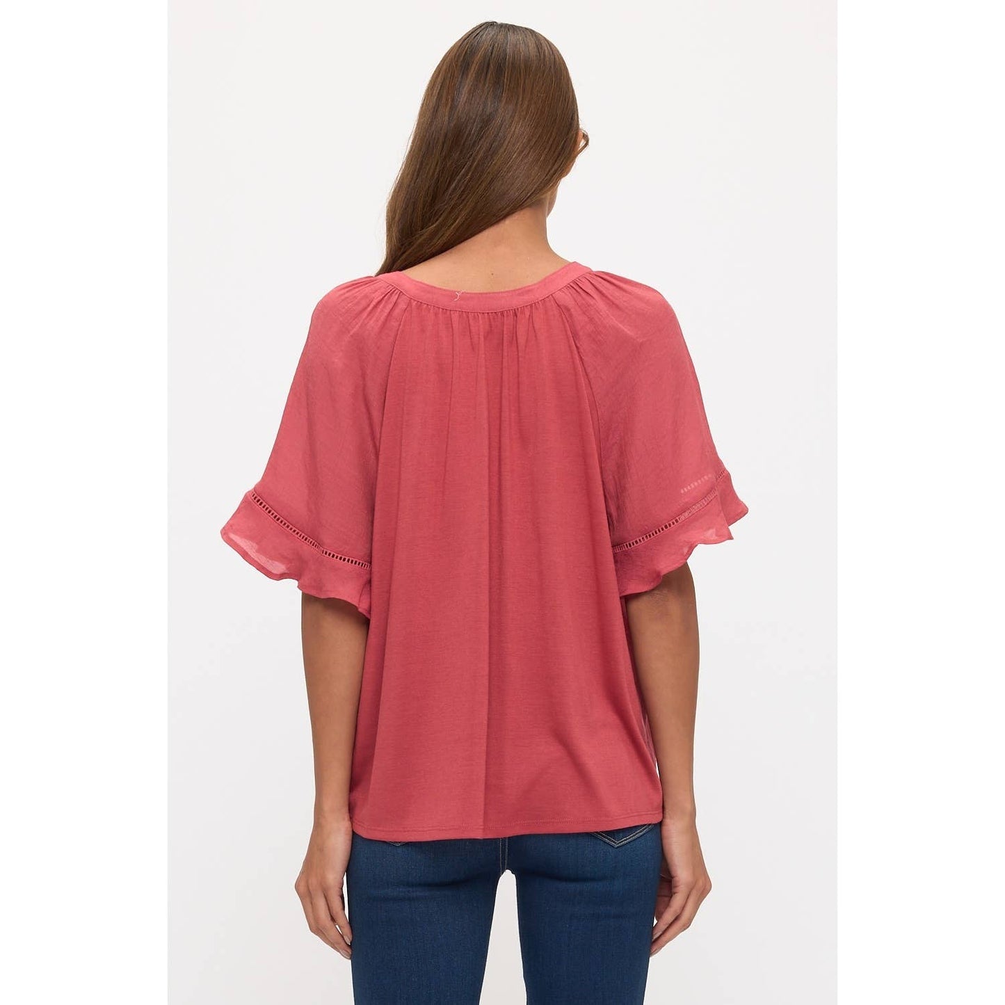 Crochet Trim Sleeve Peasant Top