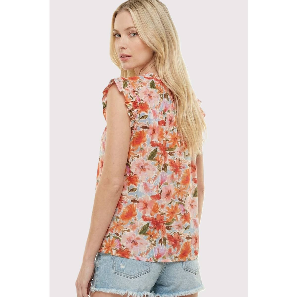 Pleated Cap Sleeve Floral Printed Top