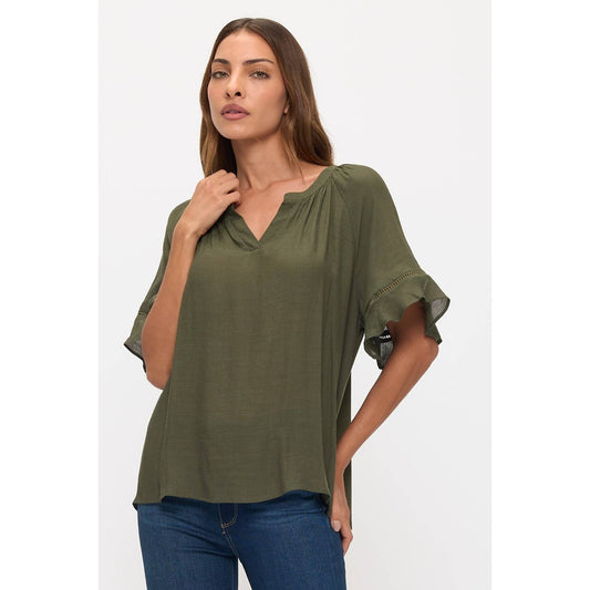 Crochet Trim Sleeve Peasant Top