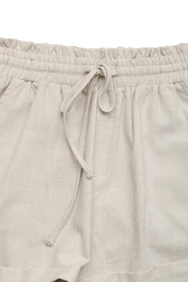 Elastic High Waist Linen Shorts