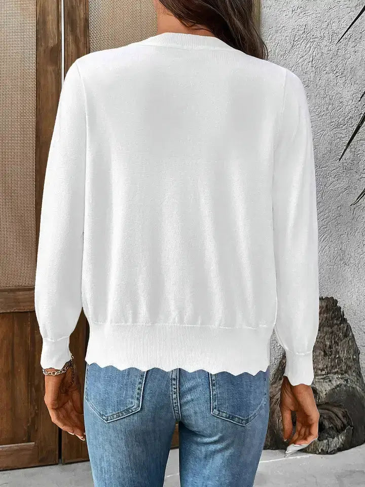 Scalloped Edge V Neck Cardigan