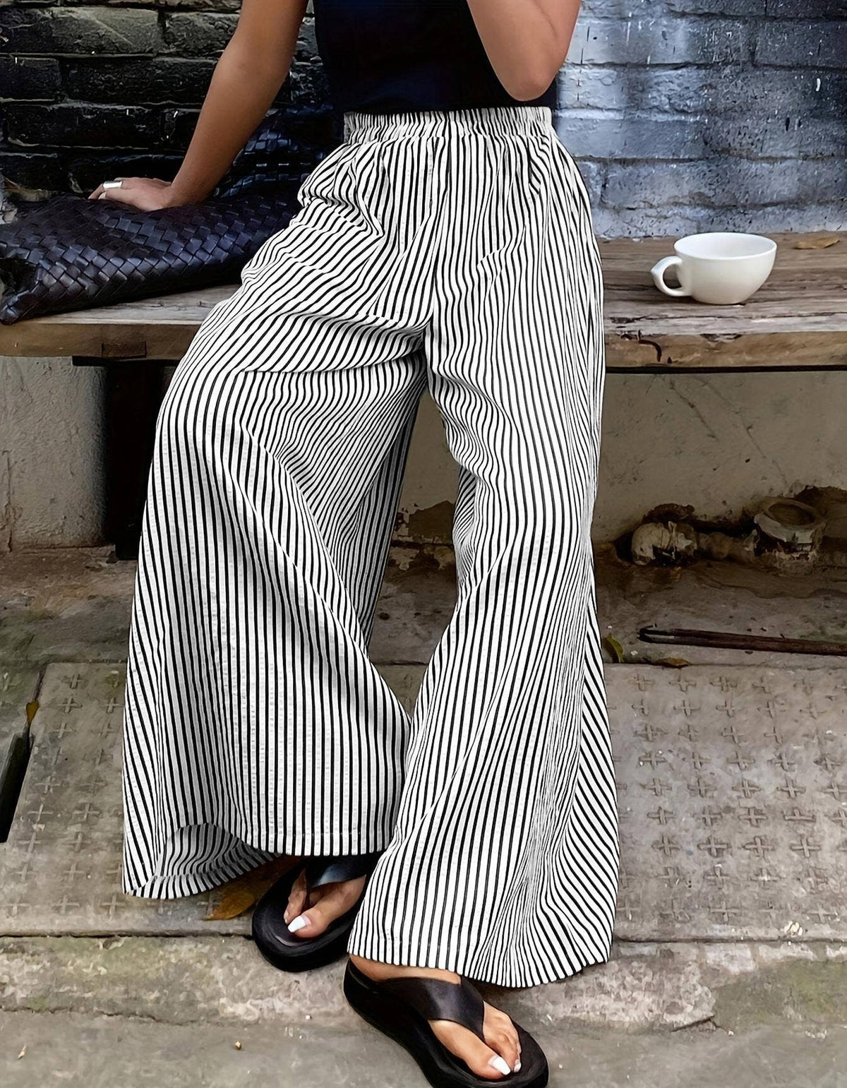 Elastic Waist Striped Wide Leg Pant
