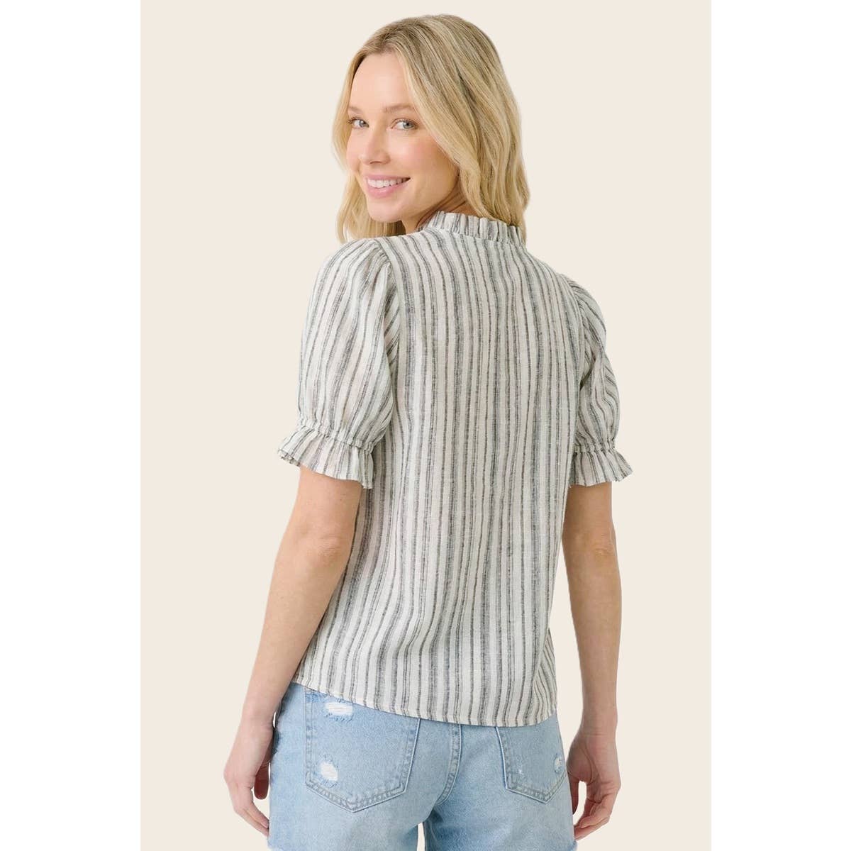 Frilled V Neck Striped Top