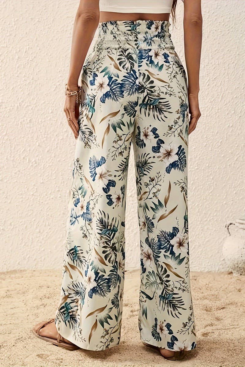 Leafy Print Wide Leg Pants