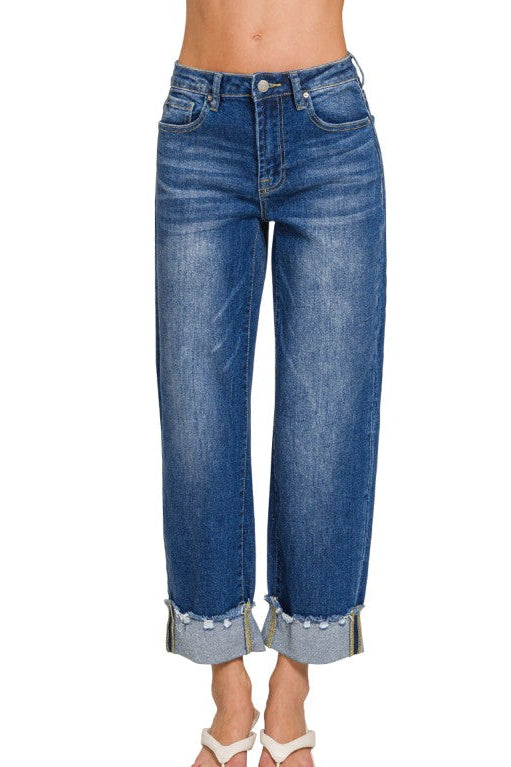 Wide Cuffed Raw Straight Denim