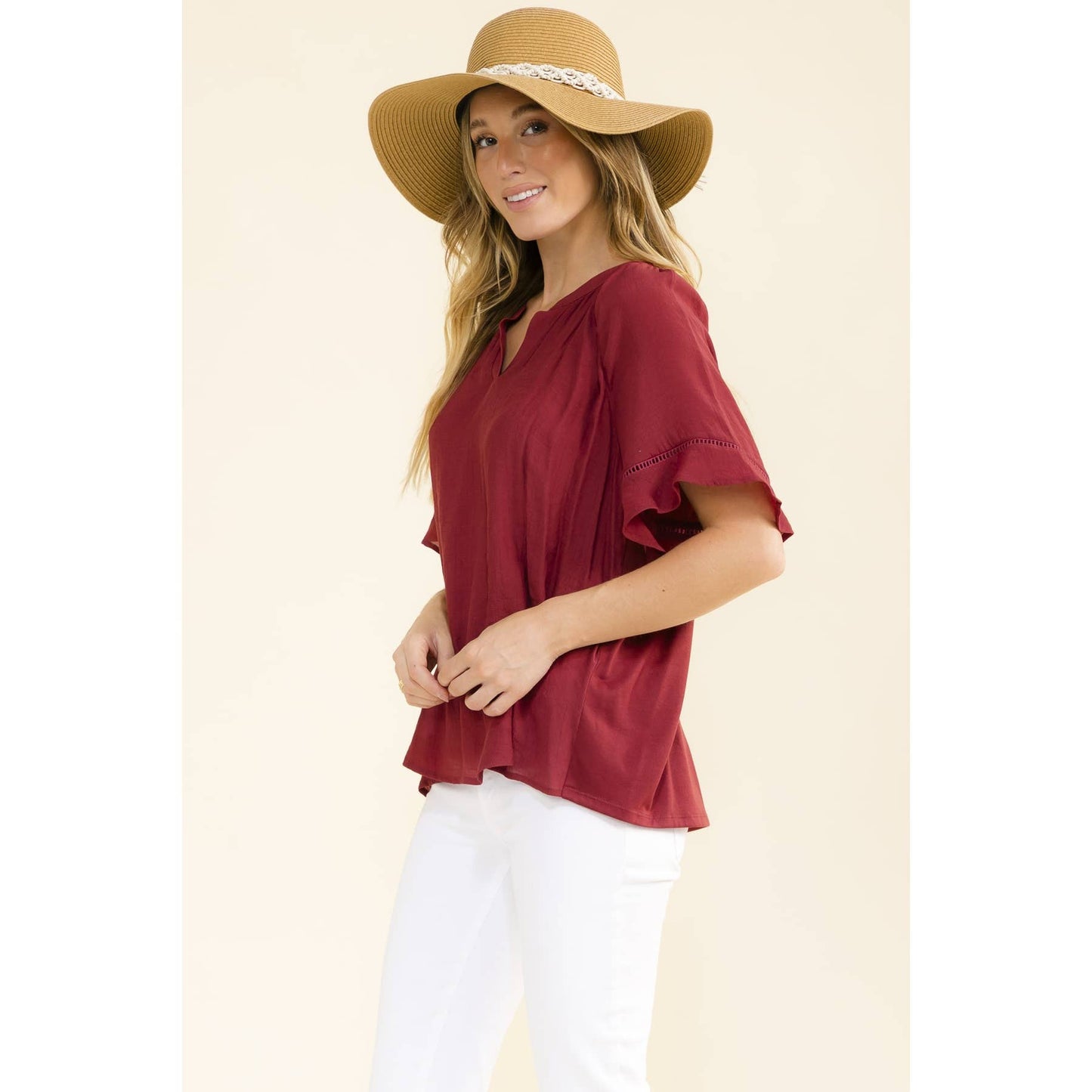 Crochet Trim Sleeve Peasant Top