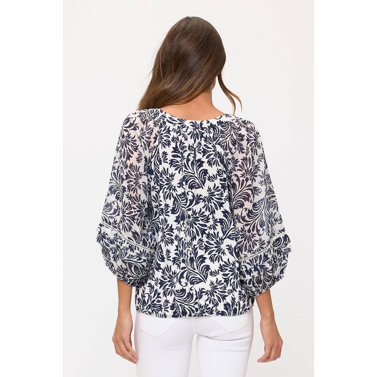 Navy Floral Bubble Top