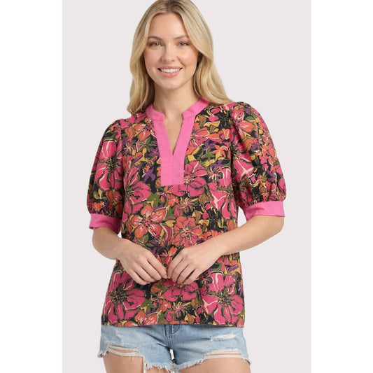 Floral Collar Printed Top