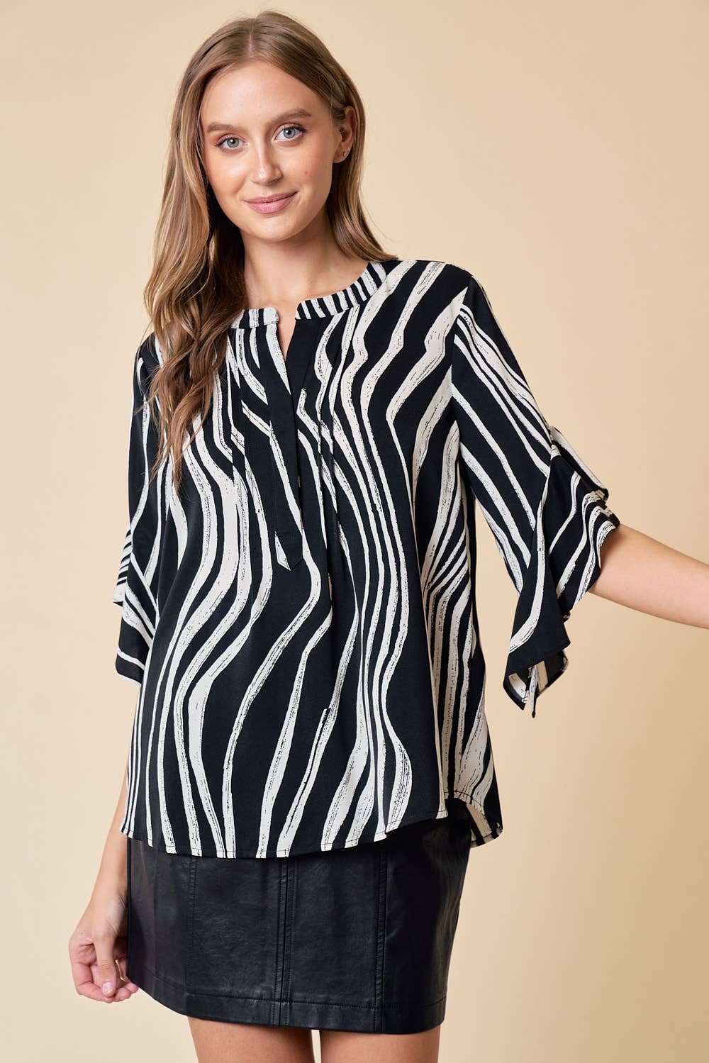 Brush Stroke Printed V Neck Top