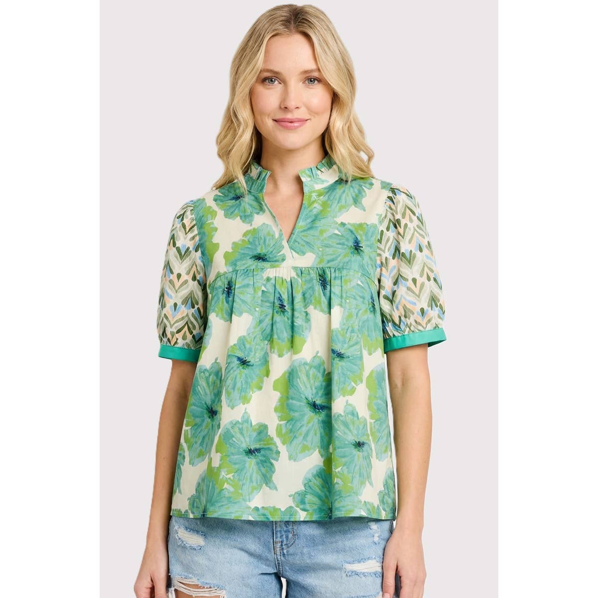Mixed Floral Flutter Top