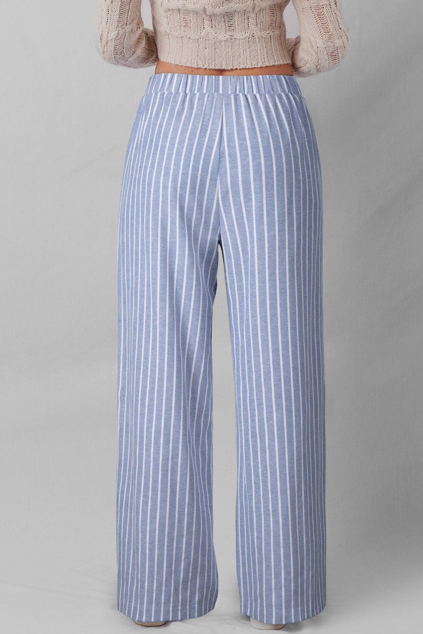 Blue Striped Casual Pants