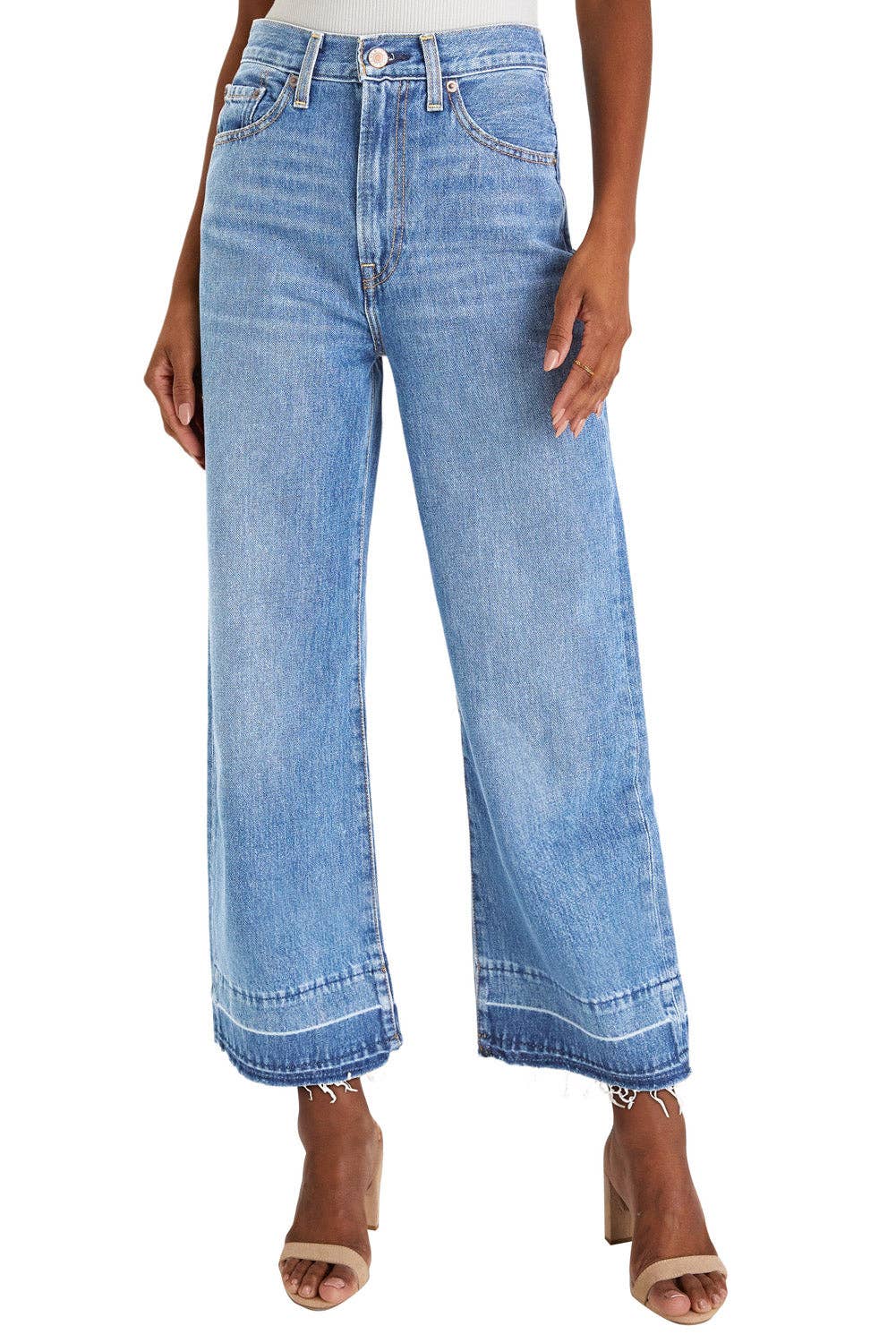 Multi Color Raw Hem Straight Denim