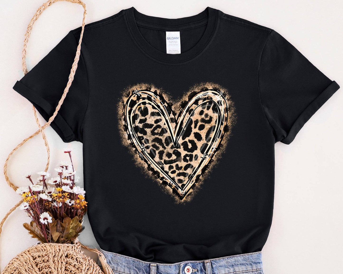 Leopard Heart Graphic T Shirt