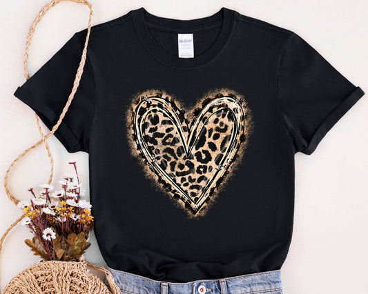 Leopard Heart Graphic T Shirt