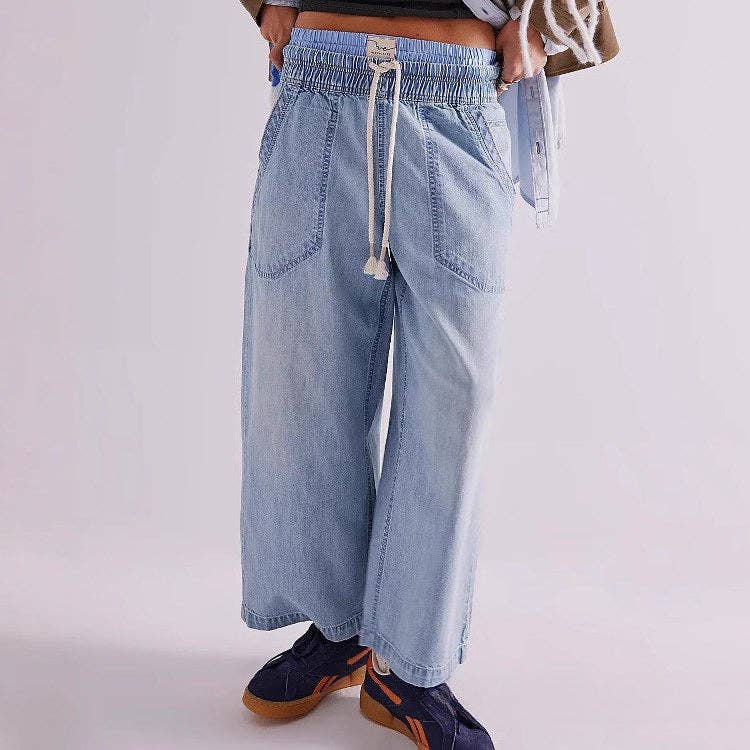 Elastic Waist Mid Rise Denim