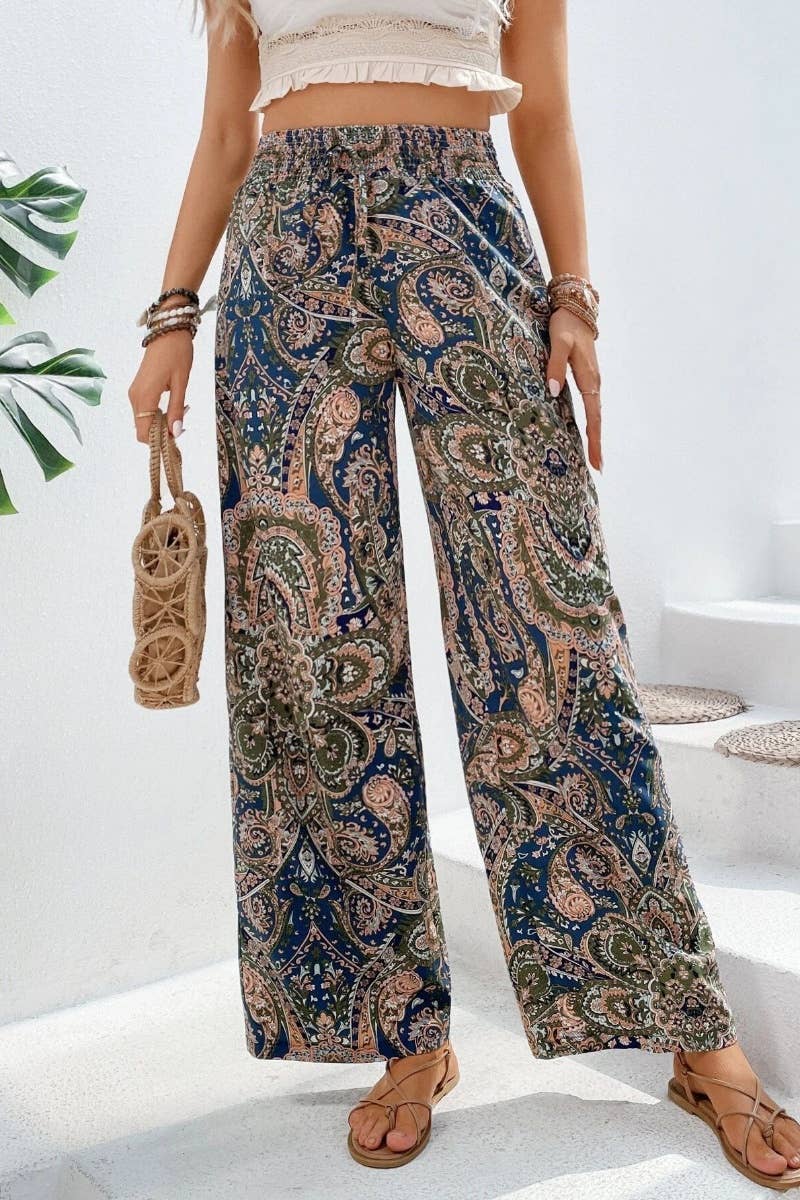 Paisley Print Wide Leg Pants