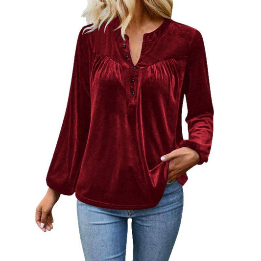 Velvet Henley Long Sleeve Top