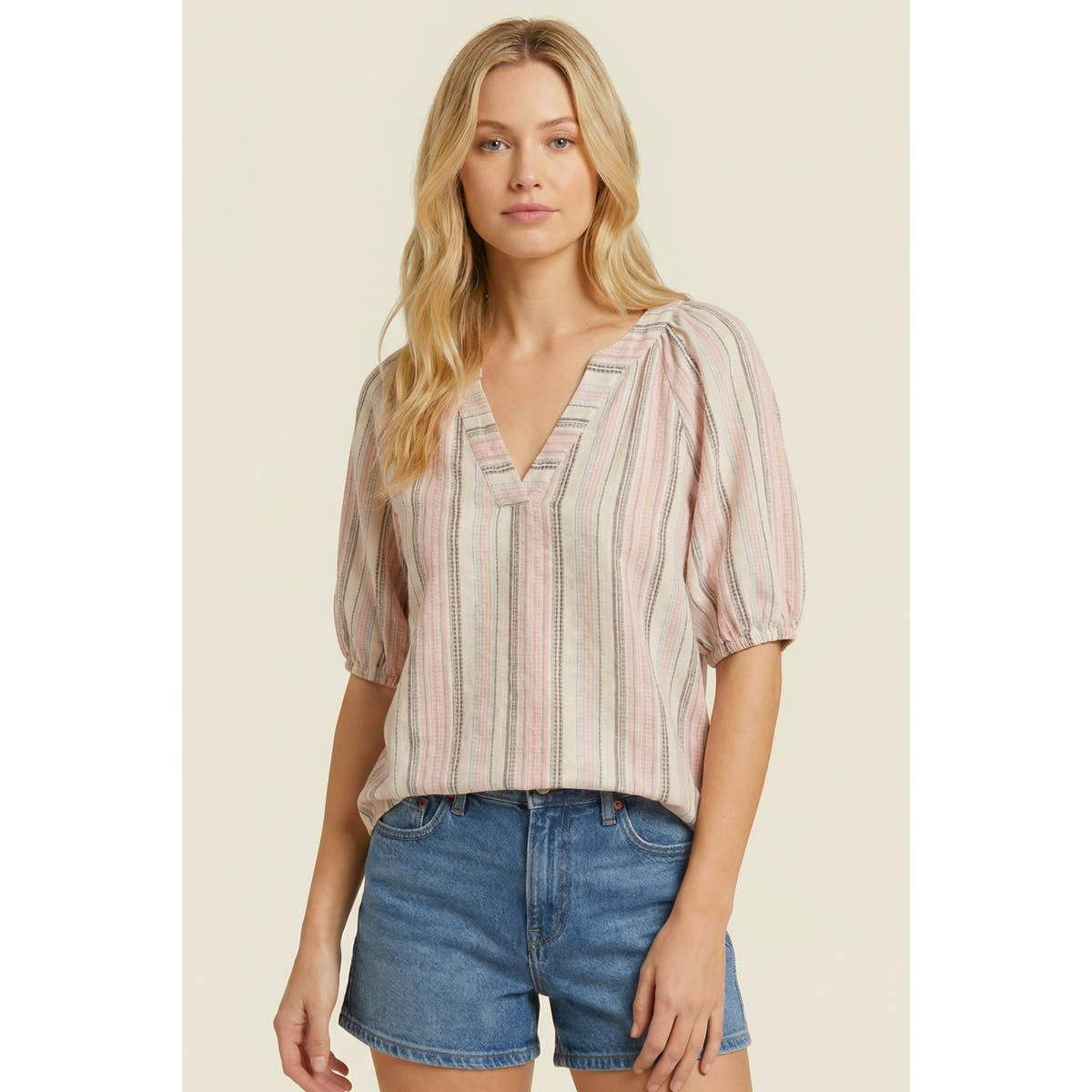 Striped V Neck Top