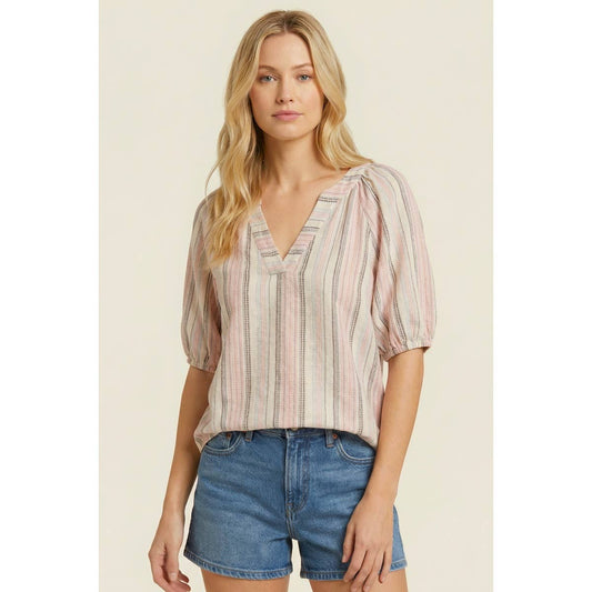 Striped V Neck Top