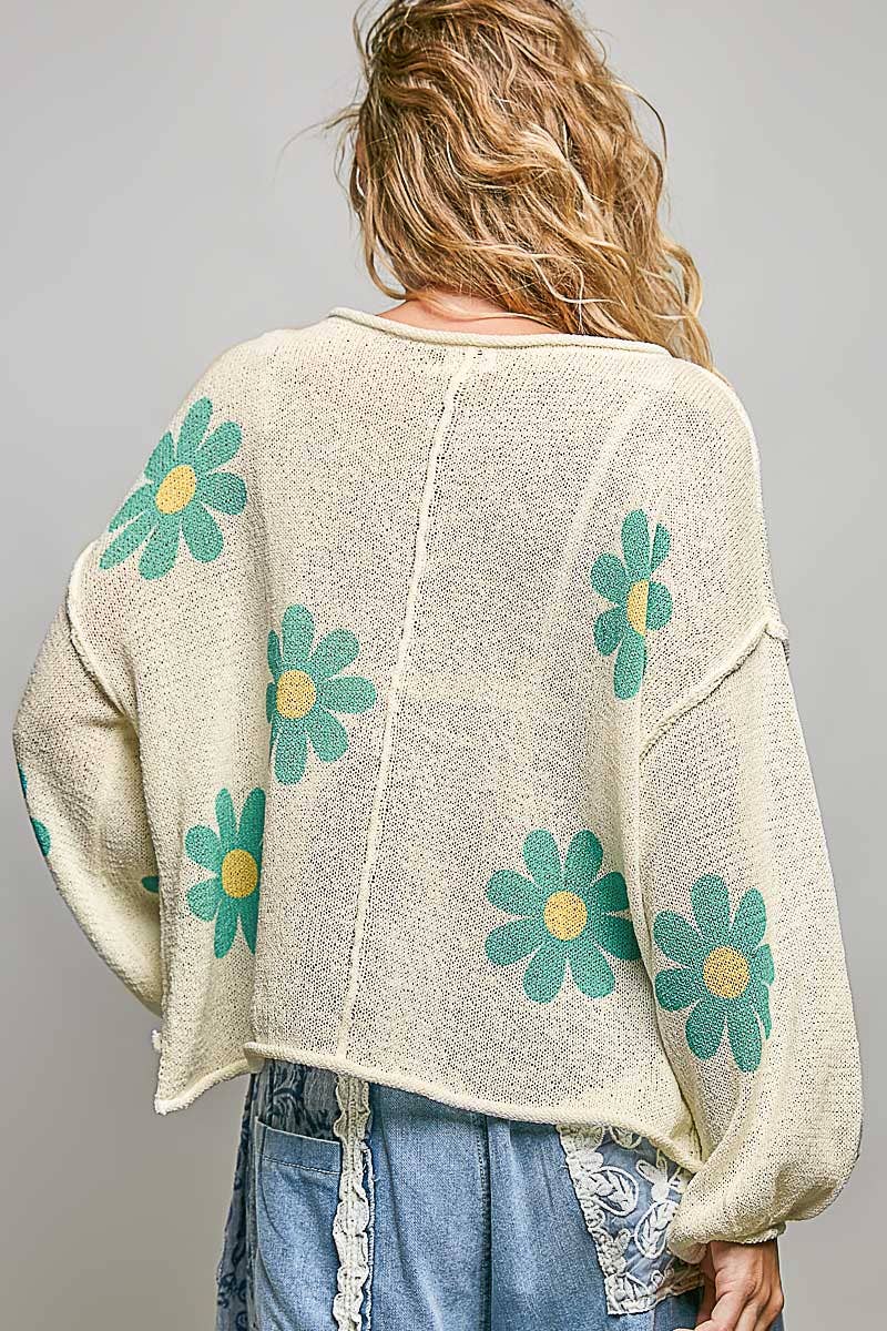 Balloon Sleeve Floral Sweater