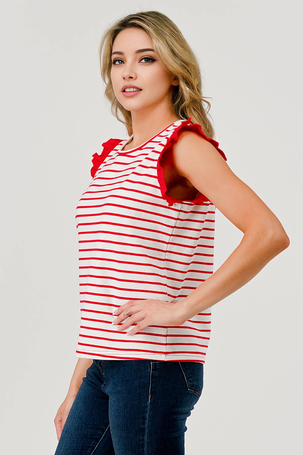 Short Sleeve Ruffle Stripe Top