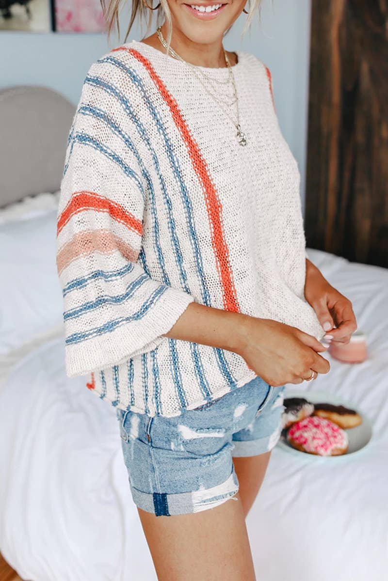 Orange Striped Lightweight Sweater