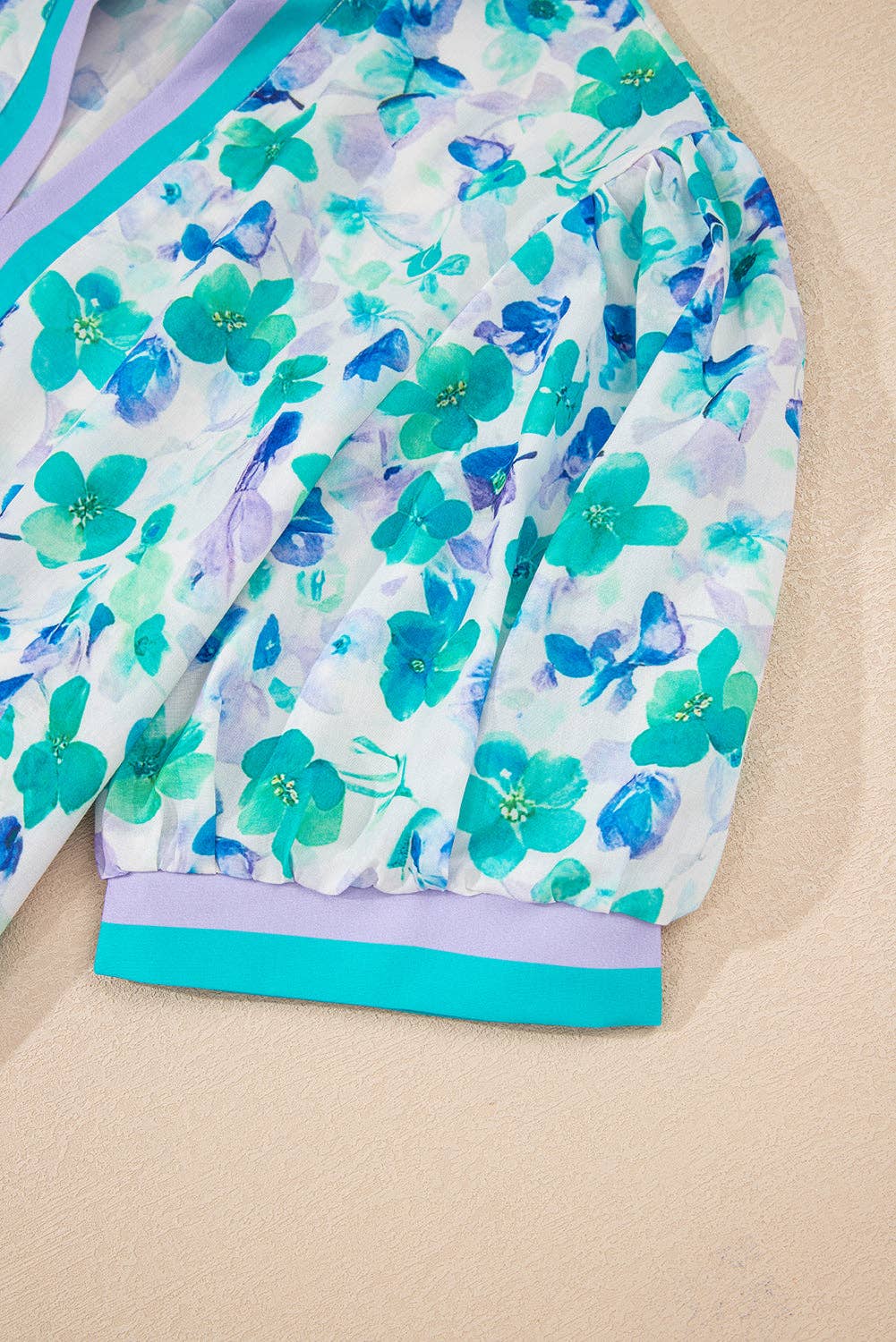 Floral Stripe Trim V Neck Top