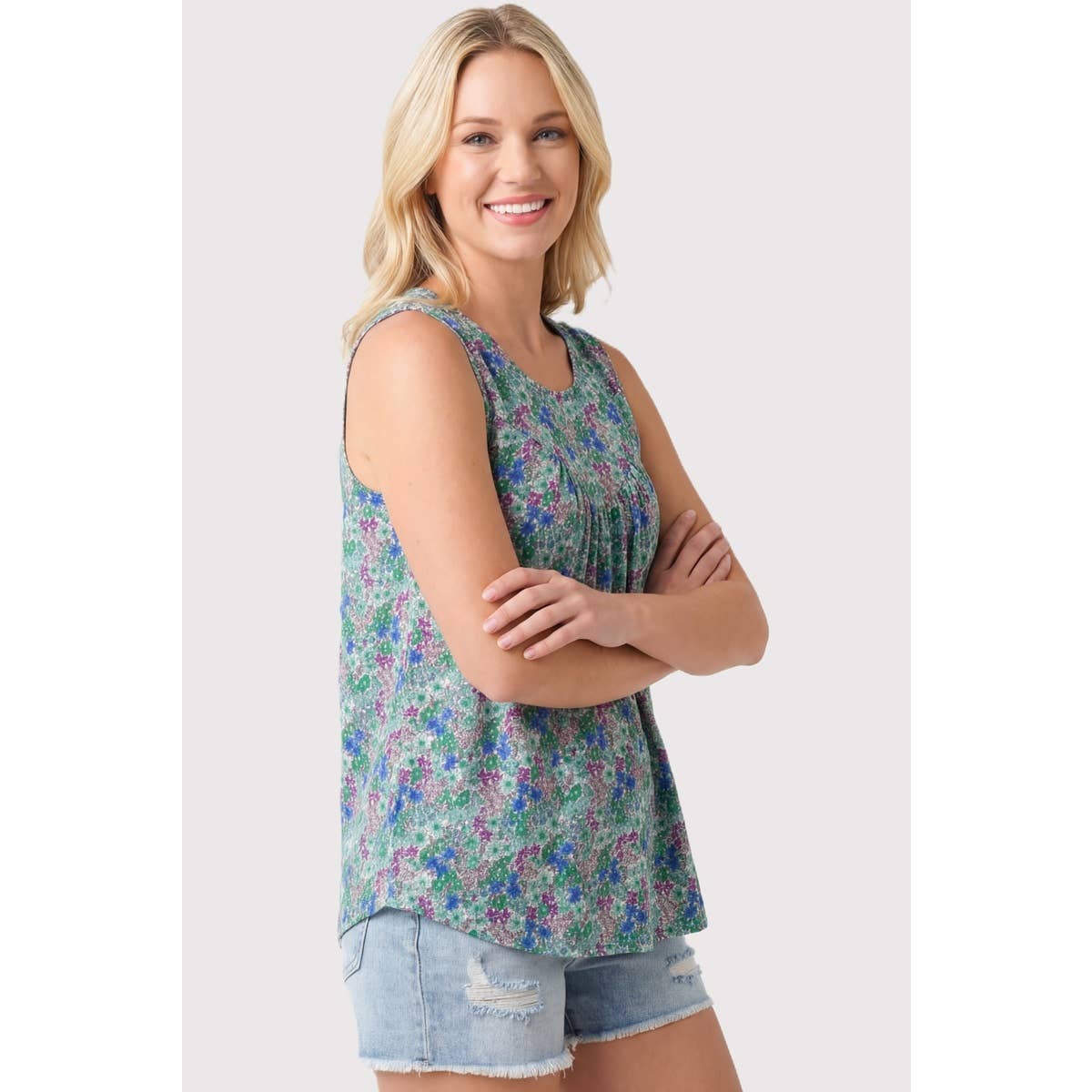 Gathered Chest Floral Tank Top
